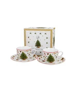 Set 2 cesti espresso cu farfurii Christmas Tree, 90ml - Victoria home deco