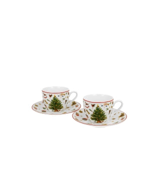 Set 2 cesti espresso cu farfurii Christmas Tree, 90ml - Victoria home deco