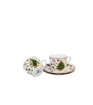 Set 2 cesti espresso cu farfurii Christmas Tree, 90ml - Victoria home deco