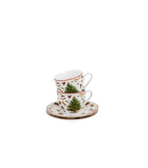 Set 2 cesti espresso cu farfurii Christmas Tree, 90ml - Victoria home deco