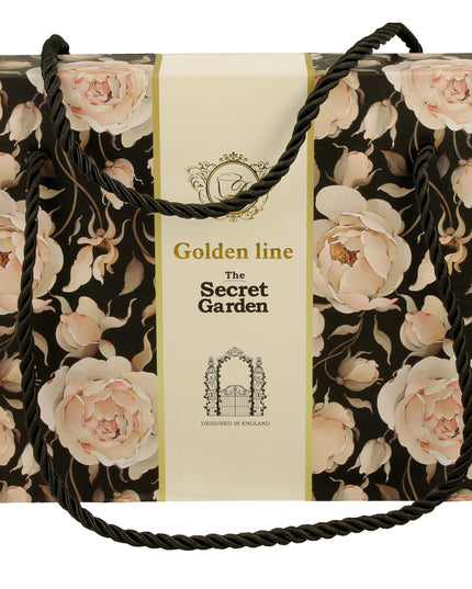 Set 2 cesti espresso cu farfurioare English Roses Black, Golden Line, 90 ml - Victoria home deco