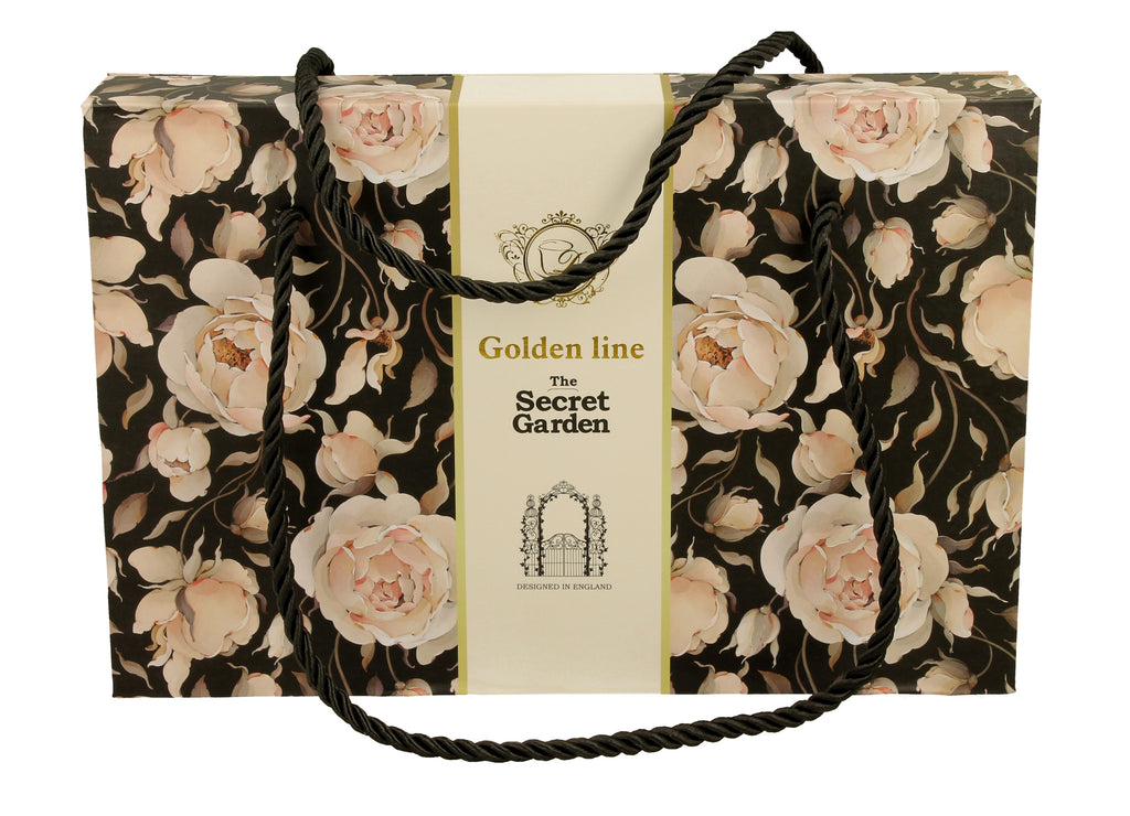 Set 2 cesti espresso cu farfurioare English Roses Black, Golden Line, 90 ml - Victoria home deco