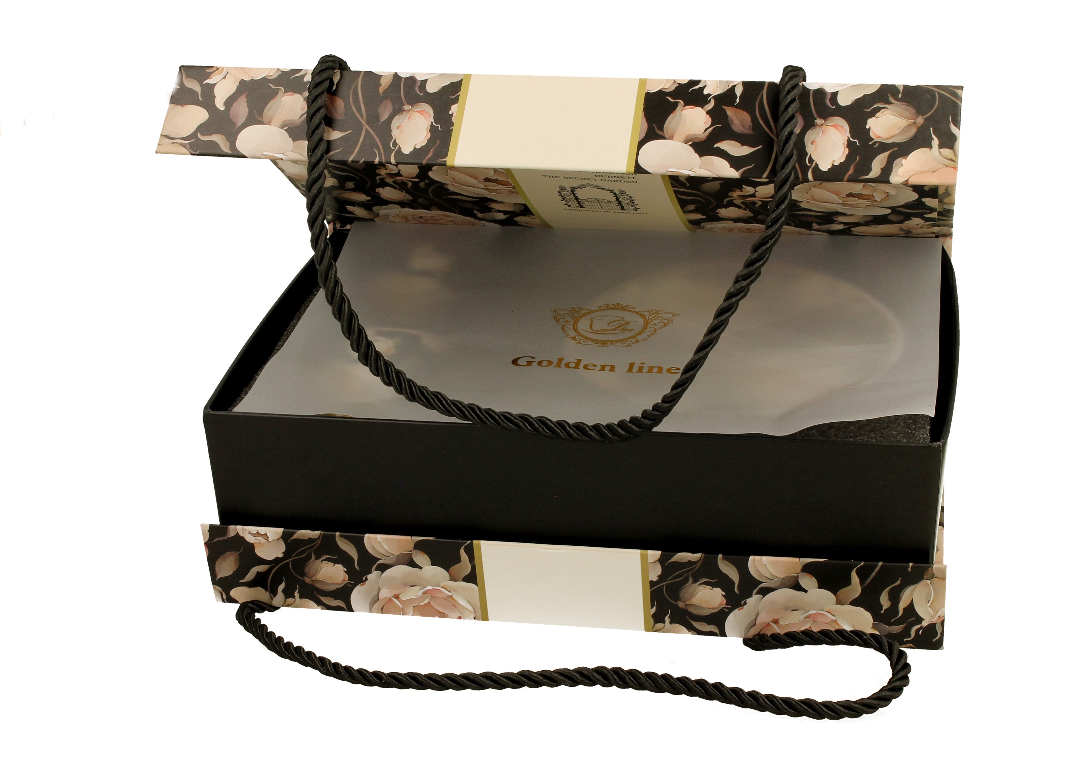 Set 2 cesti espresso cu farfurioare English Roses Black, Golden Line, 90 ml - Victoria home deco