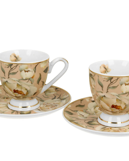 Set 2 cesti espresso cu farfurioare English Roses Cream, Golden Line, 90 ml - Victoria home deco