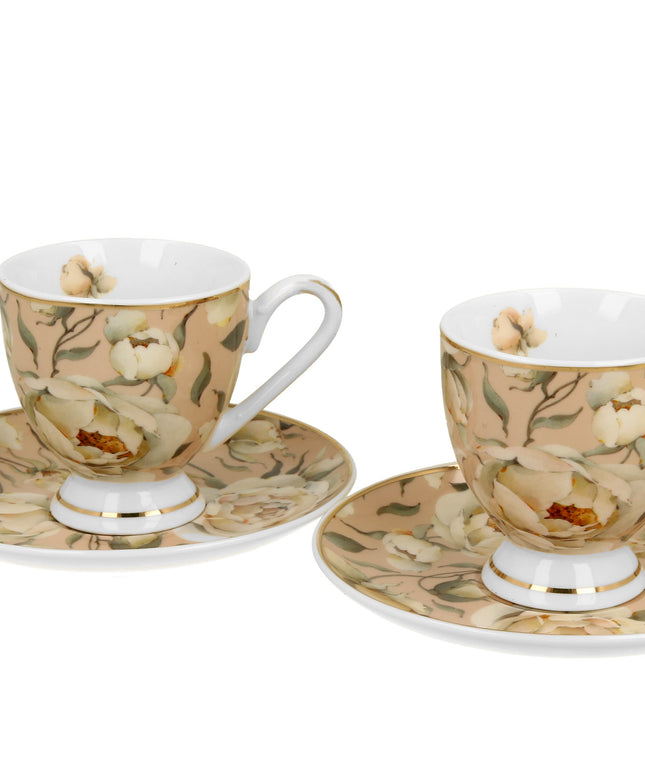 Set 2 cesti espresso cu farfurioare English Roses Cream, Golden Line, 90 ml - Victoria home deco