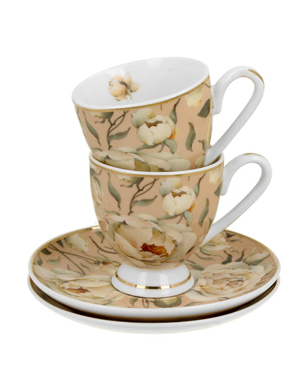 Set 2 cesti espresso cu farfurioare English Roses Cream, Golden Line, 90 ml - Victoria home deco
