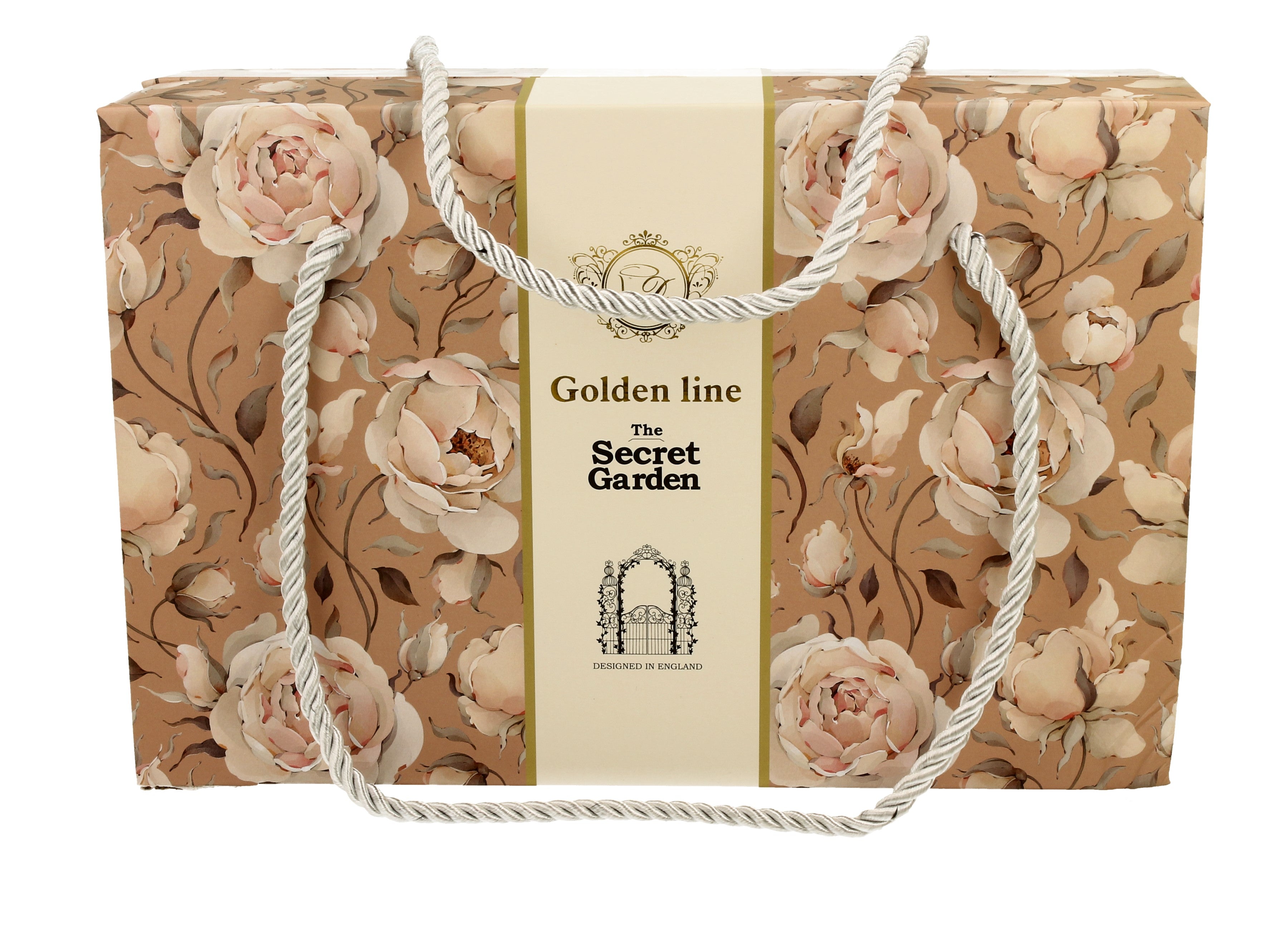 Set 2 cesti espresso cu farfurioare English Roses Cream, Golden Line, 90 ml - Victoria home deco