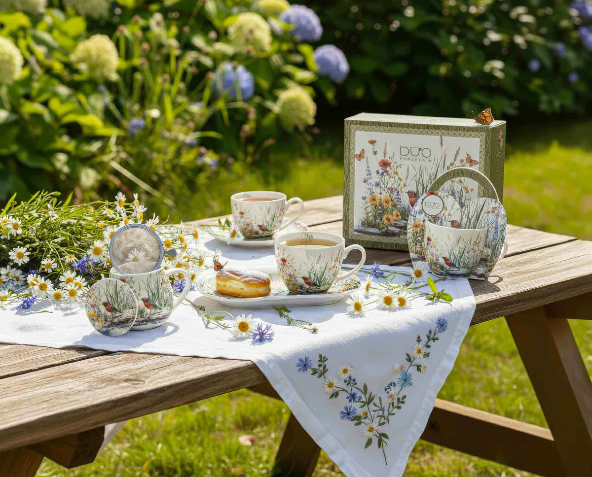 Set 2 cești espresso cu farfurii, Duo Gift, July, portelan, alb-crem, 110 ml