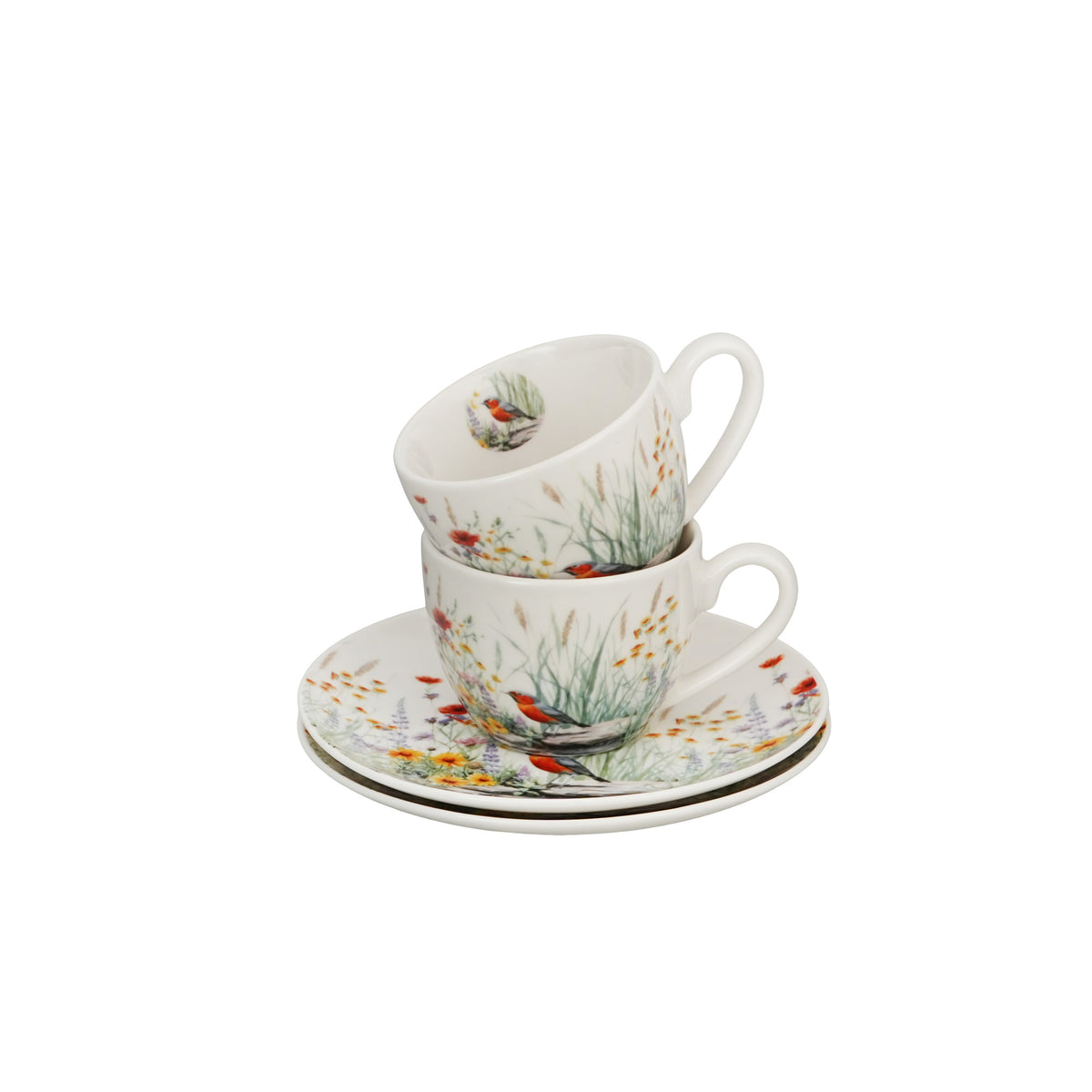 Set 2 cești espresso cu farfurii, Duo Gift, July, portelan, alb-crem, 110 ml