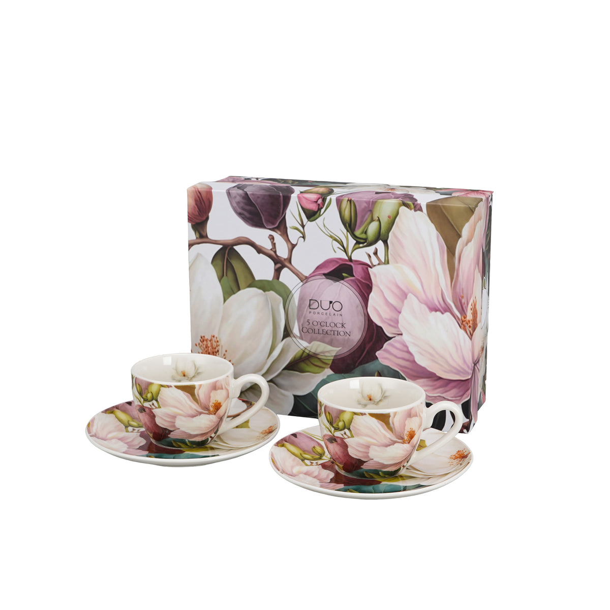 Set de 2 cesti si farfurie espresso, Magnolia, 110 ml