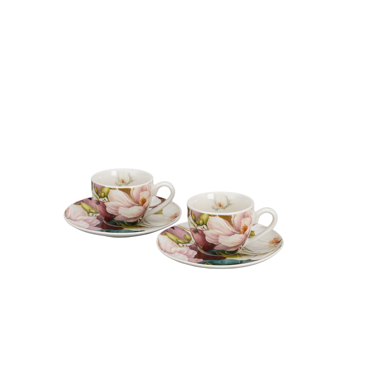 Set de 2 cesti si farfurie espresso, Magnolia, 110 ml