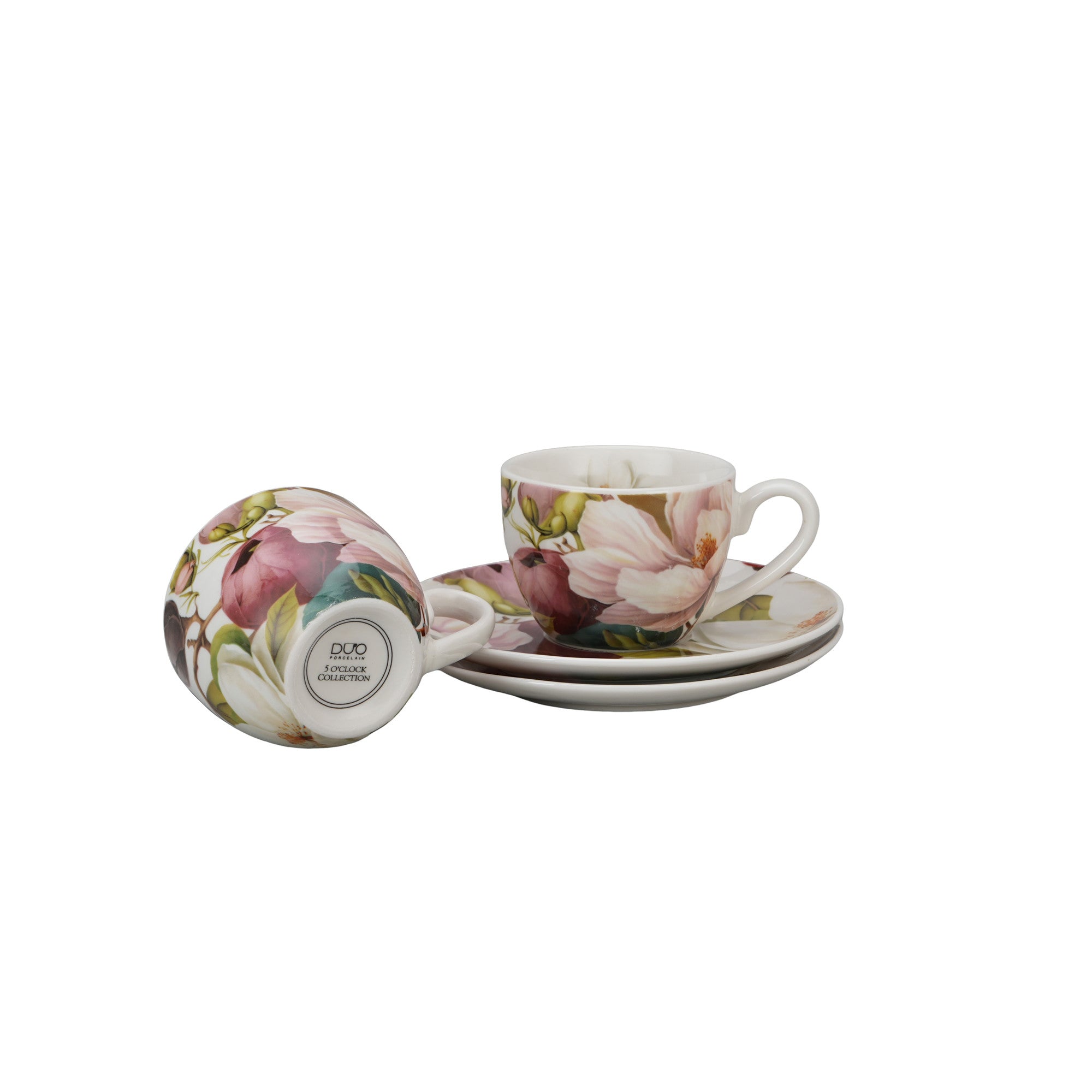 Set de 2 cesti si farfurie espresso, Magnolia, 110 ml