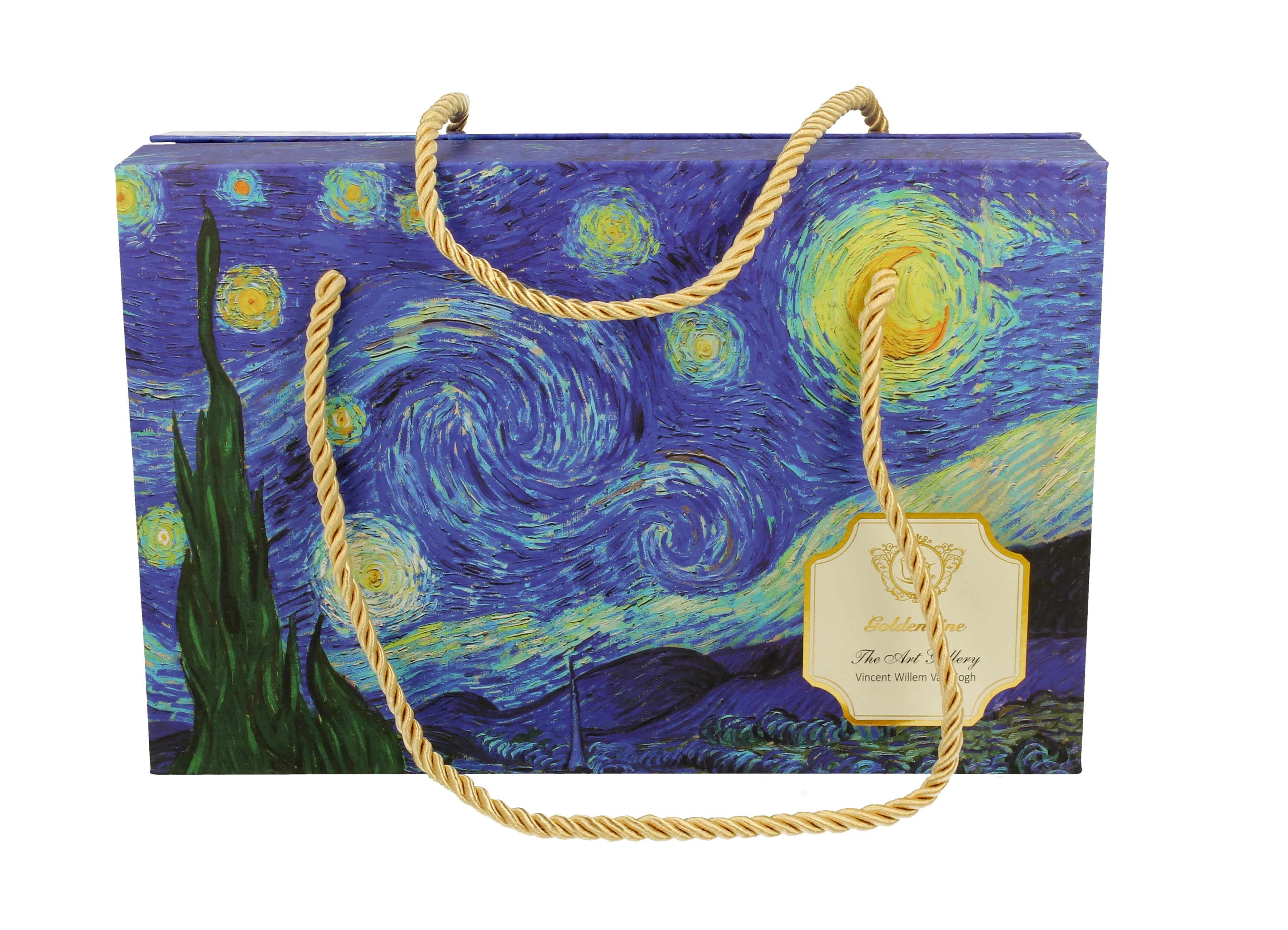 Set 2 cesti espresso cu farfurioare Starry Night, inspirat de Van Gogh - Golden Line, 90 ml - Victoria home deco