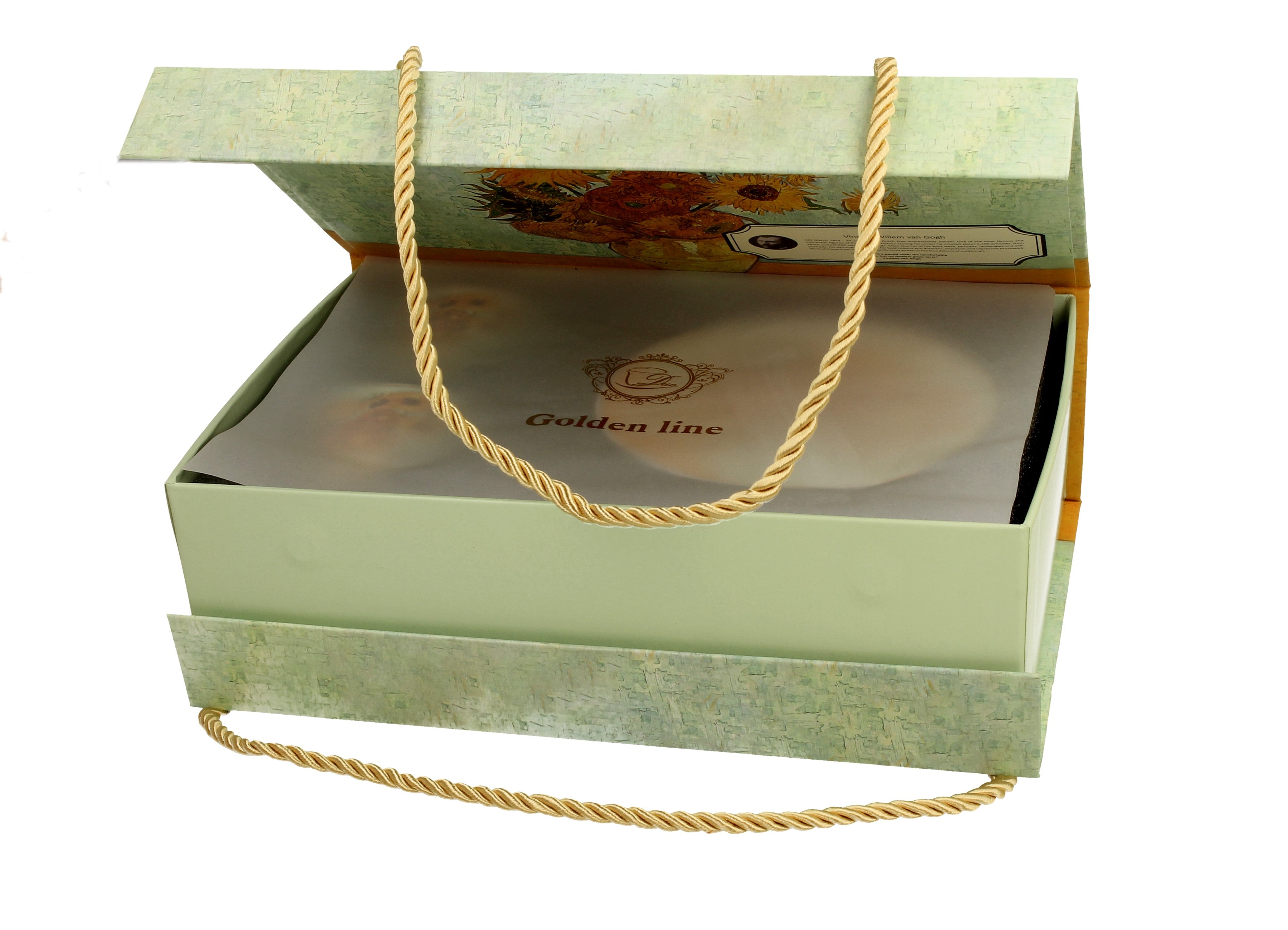 Set 2 cesti espresso cu farfurioare Floarea -Soarelui inspirat de Van Gogh - Golden Line, 90 ml - Victoria home deco