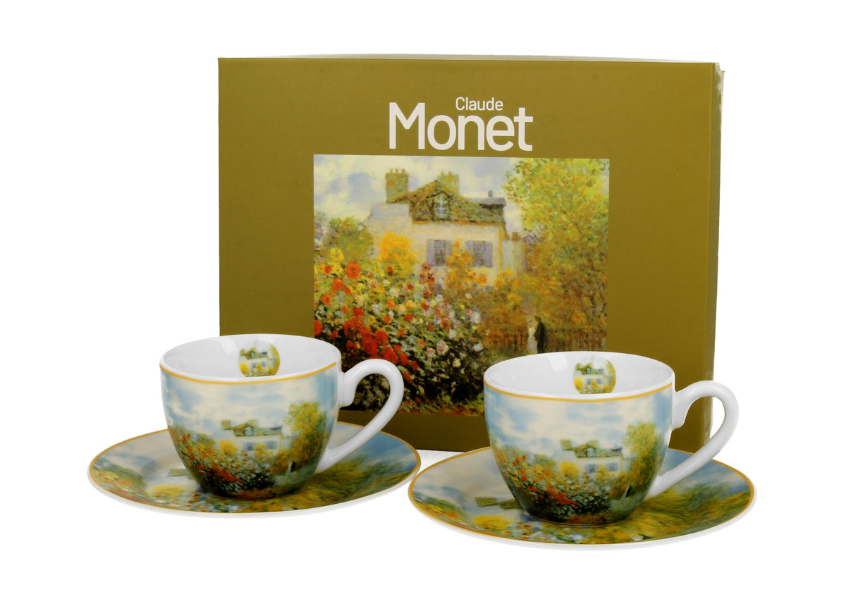 Set de 2 cesti si farfurie espresso, C. Monet -Gradina de la Argentuil, 110 ml