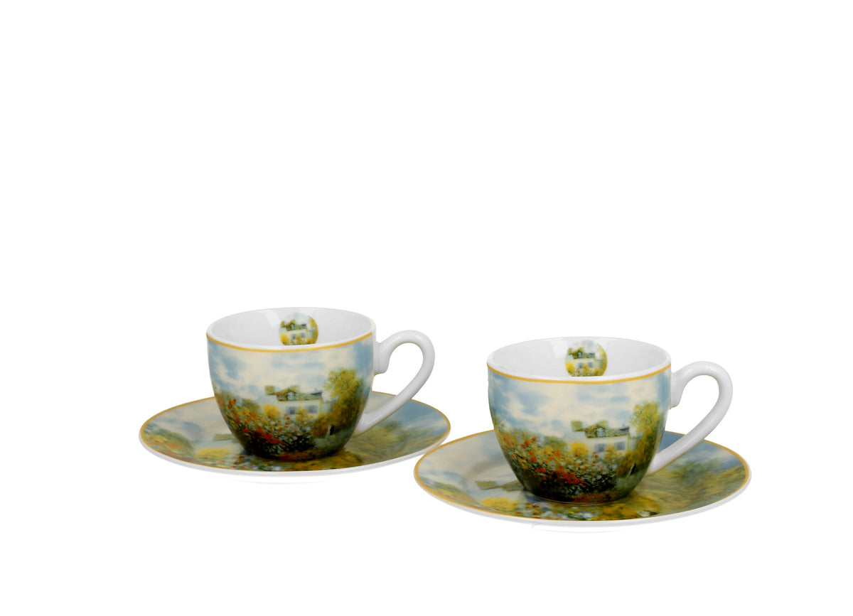 Set de 2 cesti si farfurie espresso, C. Monet -Gradina de la Argentuil, 110 ml