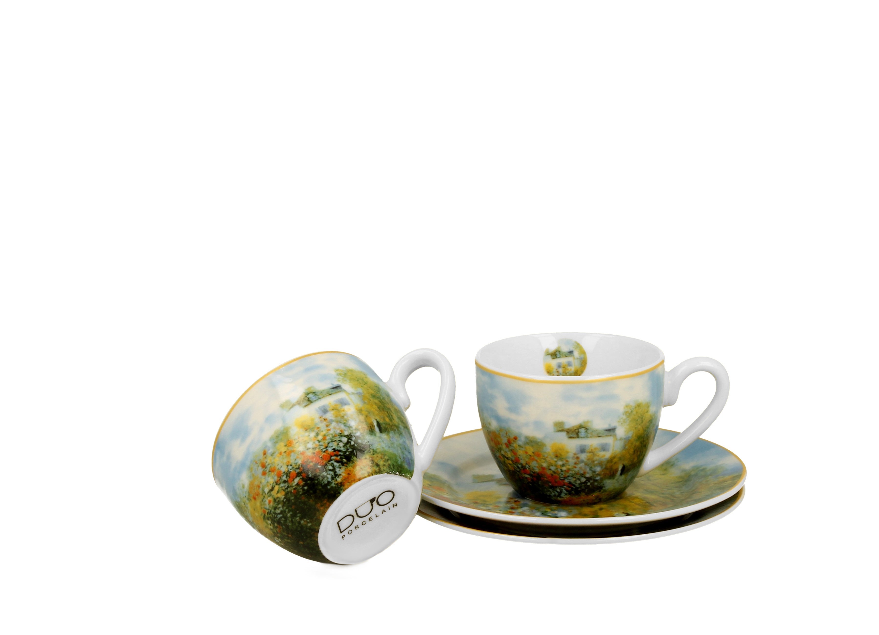 Set de 2 cesti si farfurie espresso, C. Monet -Gradina de la Argentuil, 110 ml