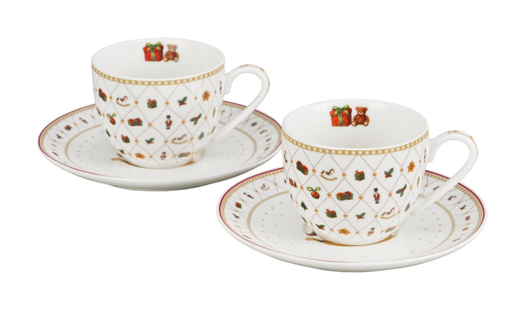 Set 2 cesti espresso cu farfurii Duo Gift, Ornament Joy, 110 ml