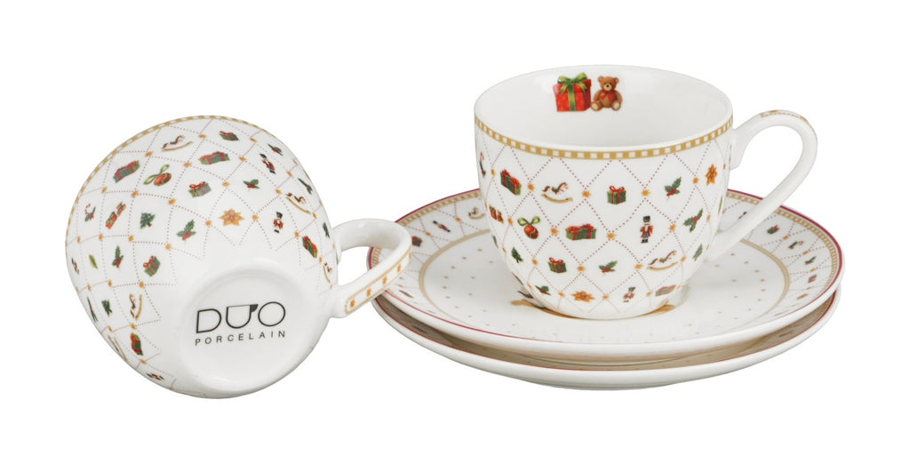 Set 2 cesti de Craciun, cu farfurioare, 270 ml, Ornament Joy