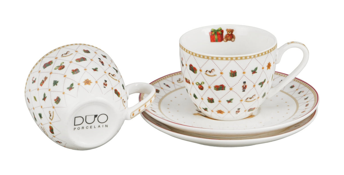 Set 2 cesti de Craciun, cu farfurioare, 270 ml, Ornament Joy
