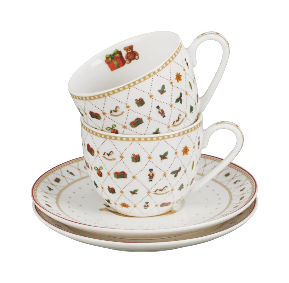 Set 2 cesti de Craciun, cu farfurioare, 270 ml, Ornament Joy