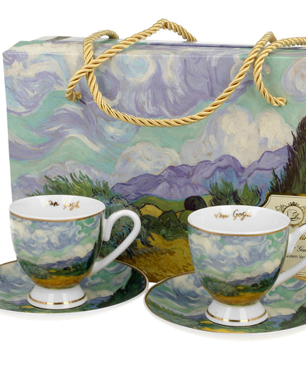 Set 2 cesti espresso cu farfurii Weat Field, inspirat de Van Gogh - Golden Line, 90 ml - Victoria home deco