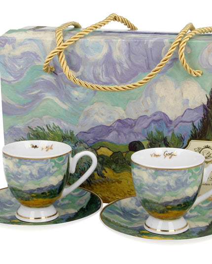 Set 2 cesti espresso cu farfurii Weat Field, inspirat de Van Gogh - Golden Line, 90 ml - Victoria home deco