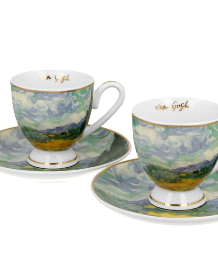 Set 2 cesti espresso cu farfurii Weat Field, inspirat de Van Gogh - Golden Line, 90 ml - Victoria home deco