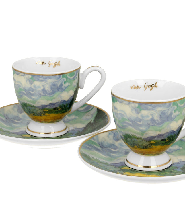Set 2 cesti espresso cu farfurii Weat Field, inspirat de Van Gogh - Golden Line, 90 ml - Victoria home deco