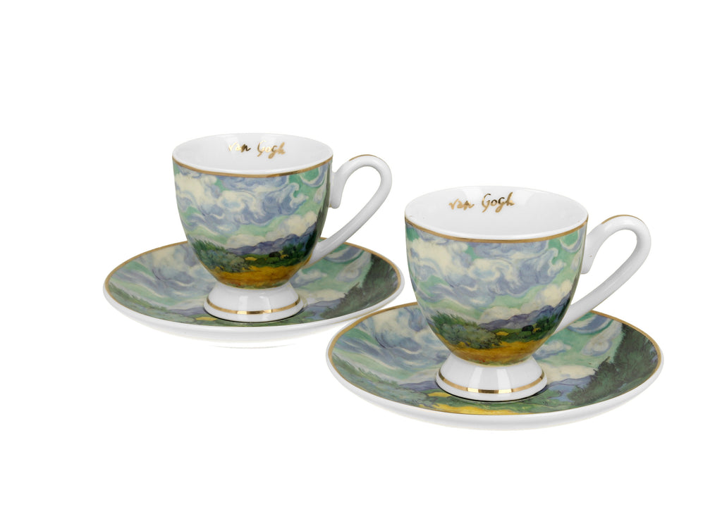 Set 2 cesti espresso cu farfurii Weat Field, inspirat de Van Gogh - Golden Line, 90 ml - Victoria home deco