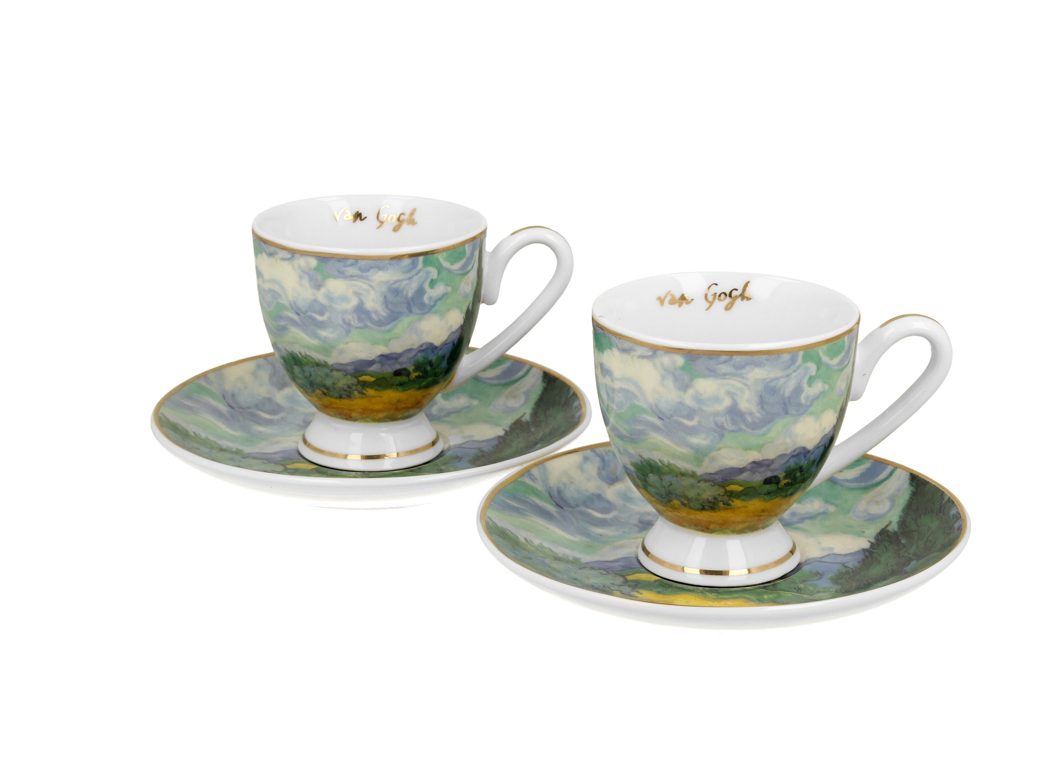 Set 2 cesti espresso cu farfurii Weat Field, inspirat de Van Gogh - Golden Line, 90 ml - Victoria home deco