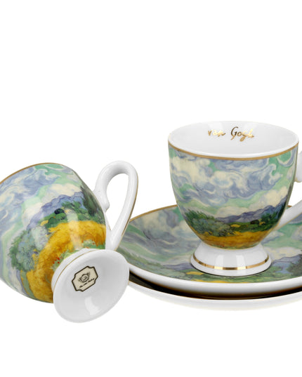 Set 2 cesti espresso cu farfurii Weat Field, inspirat de Van Gogh - Golden Line, 90 ml - Victoria home deco
