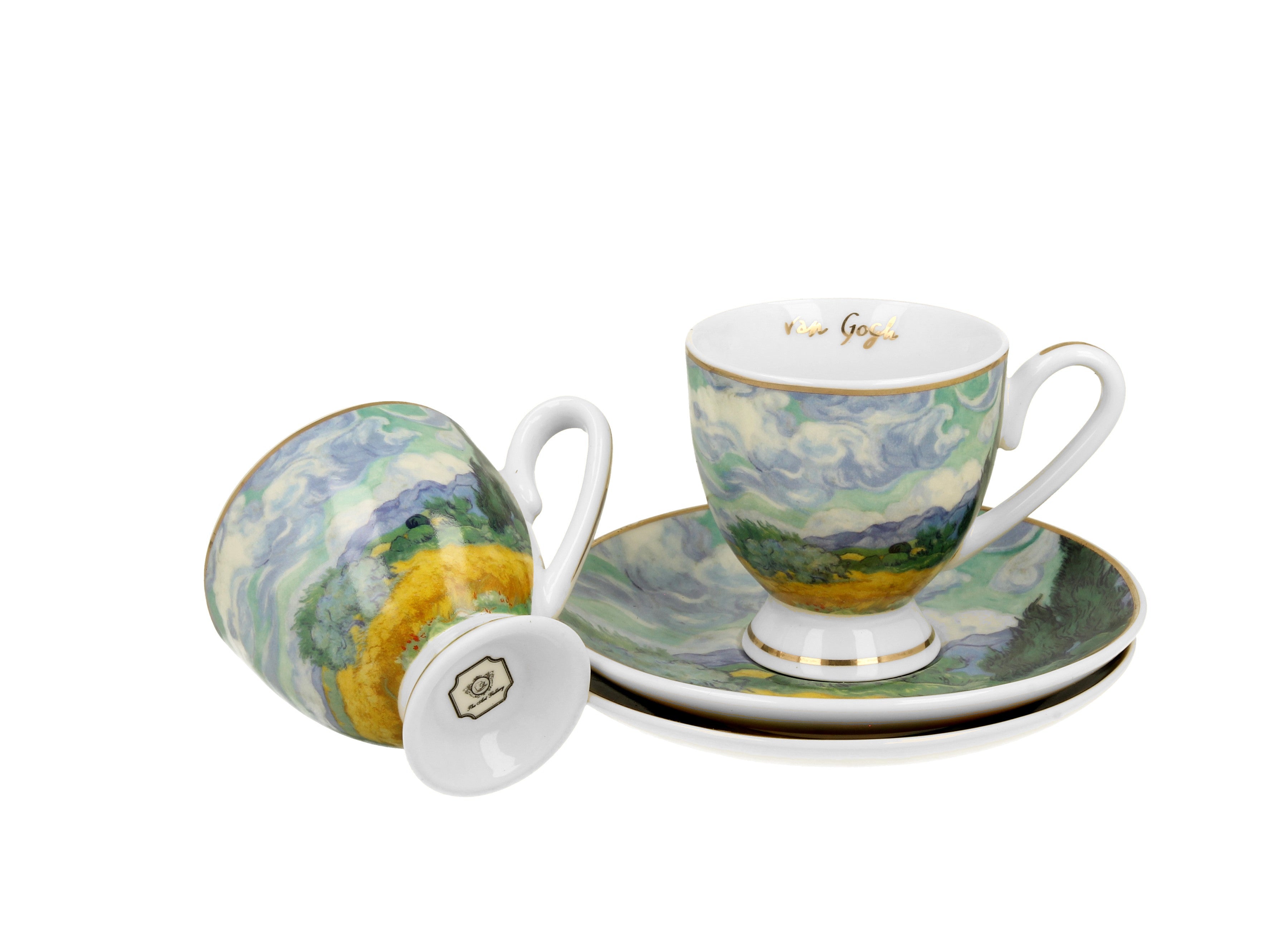 Set 2 cesti espresso cu farfurii Weat Field, inspirat de Van Gogh - Golden Line, 90 ml - Victoria home deco