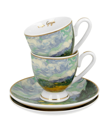 Set 2 cesti espresso cu farfurii Weat Field, inspirat de Van Gogh - Golden Line, 90 ml - Victoria home deco
