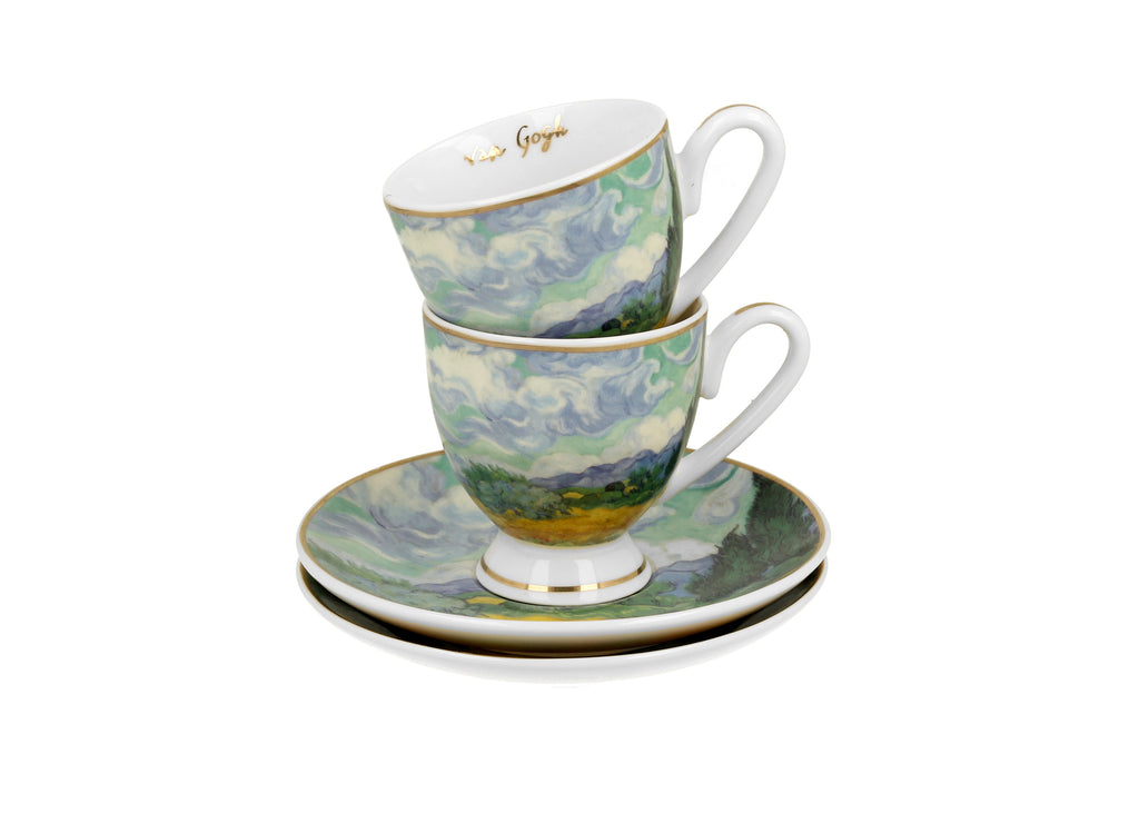 Set 2 cesti espresso cu farfurii Weat Field, inspirat de Van Gogh - Golden Line, 90 ml - Victoria home deco