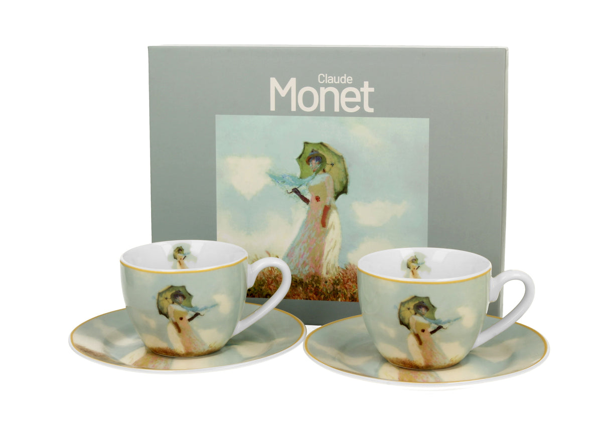 Set de 2 cesti si farfurie espresso, C. Monet -Femeia cu umbrela, 110 ml