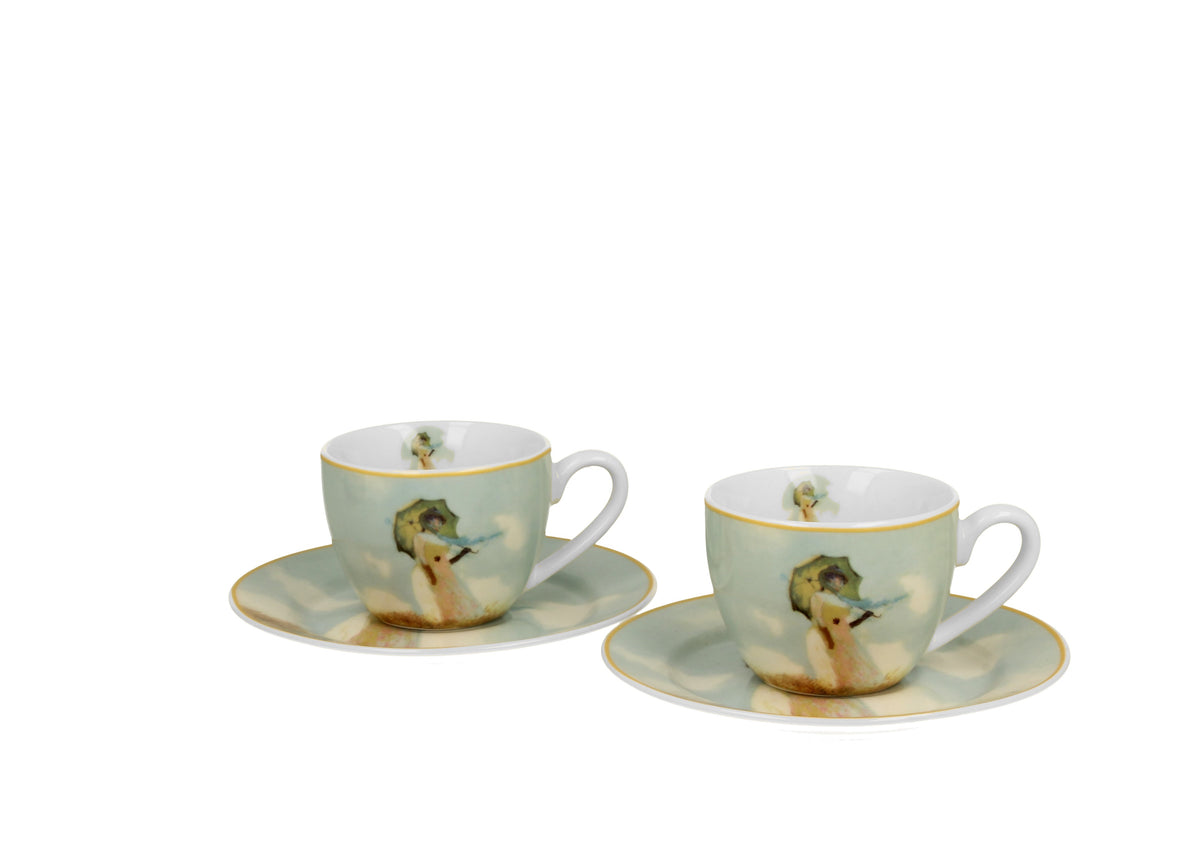 Set de 2 cesti si farfurie espresso, C. Monet -Femeia cu umbrela, 110 ml