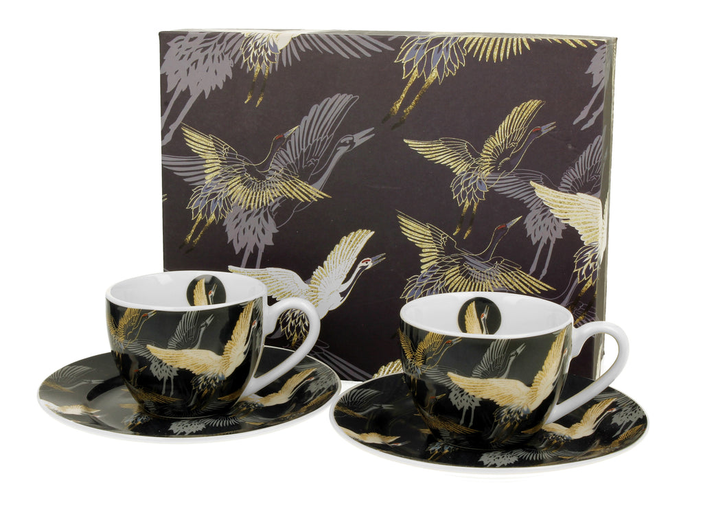 Set 2 cesti de espresso de 90 ml cu farfurioare CRANES BY NIGHT - Victoria home deco