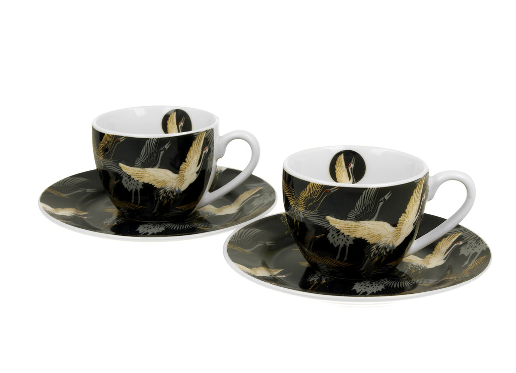 Set 2 cesti de espresso de 90 ml cu farfurioare CRANES BY NIGHT - Victoria home deco