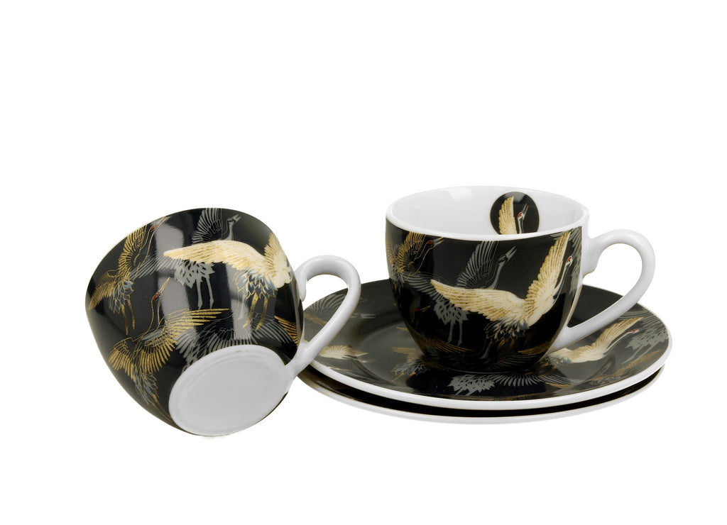 Set 2 cesti de espresso de 90 ml cu farfurioare CRANES BY NIGHT - Victoria home deco