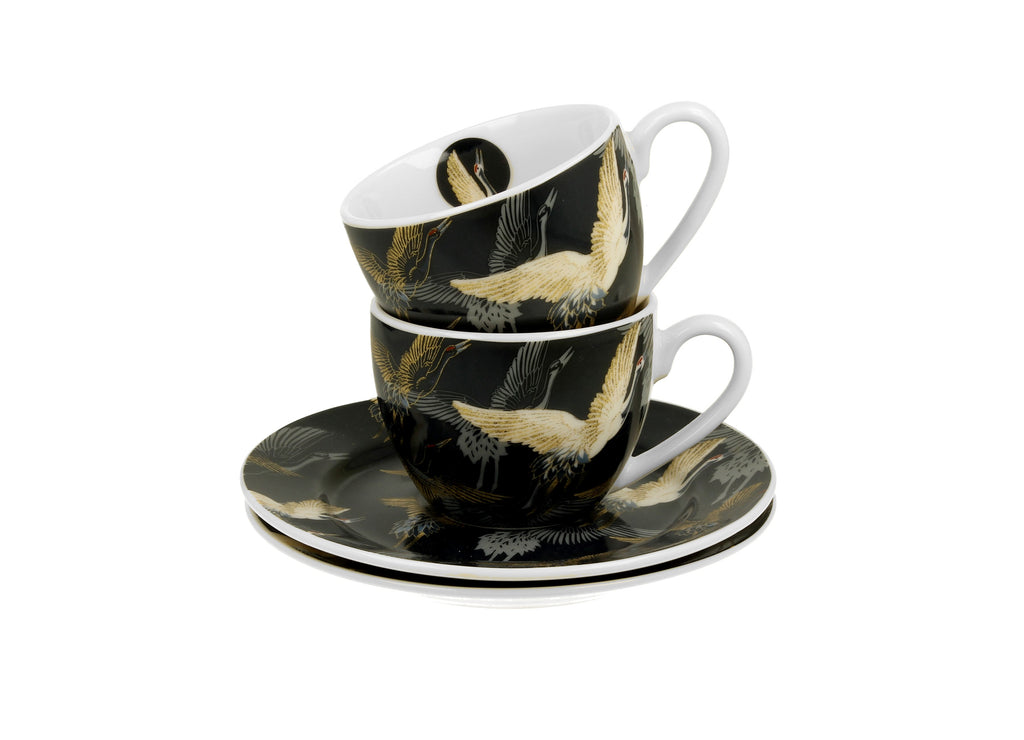 Set 2 cesti de espresso de 90 ml cu farfurioare CRANES BY NIGHT - Victoria home deco