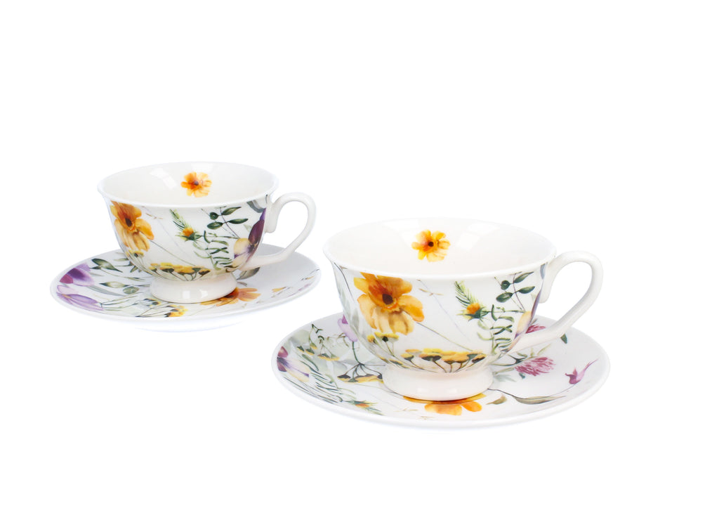 Un set de două cești și farfurioare regale  PANSY  din seria Royal Flowers, 250 ml