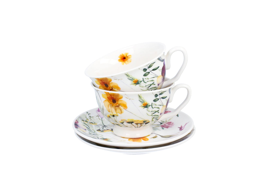 Un set de două cești și farfurioare regale  PANSY  din seria Royal Flowers, 250 ml