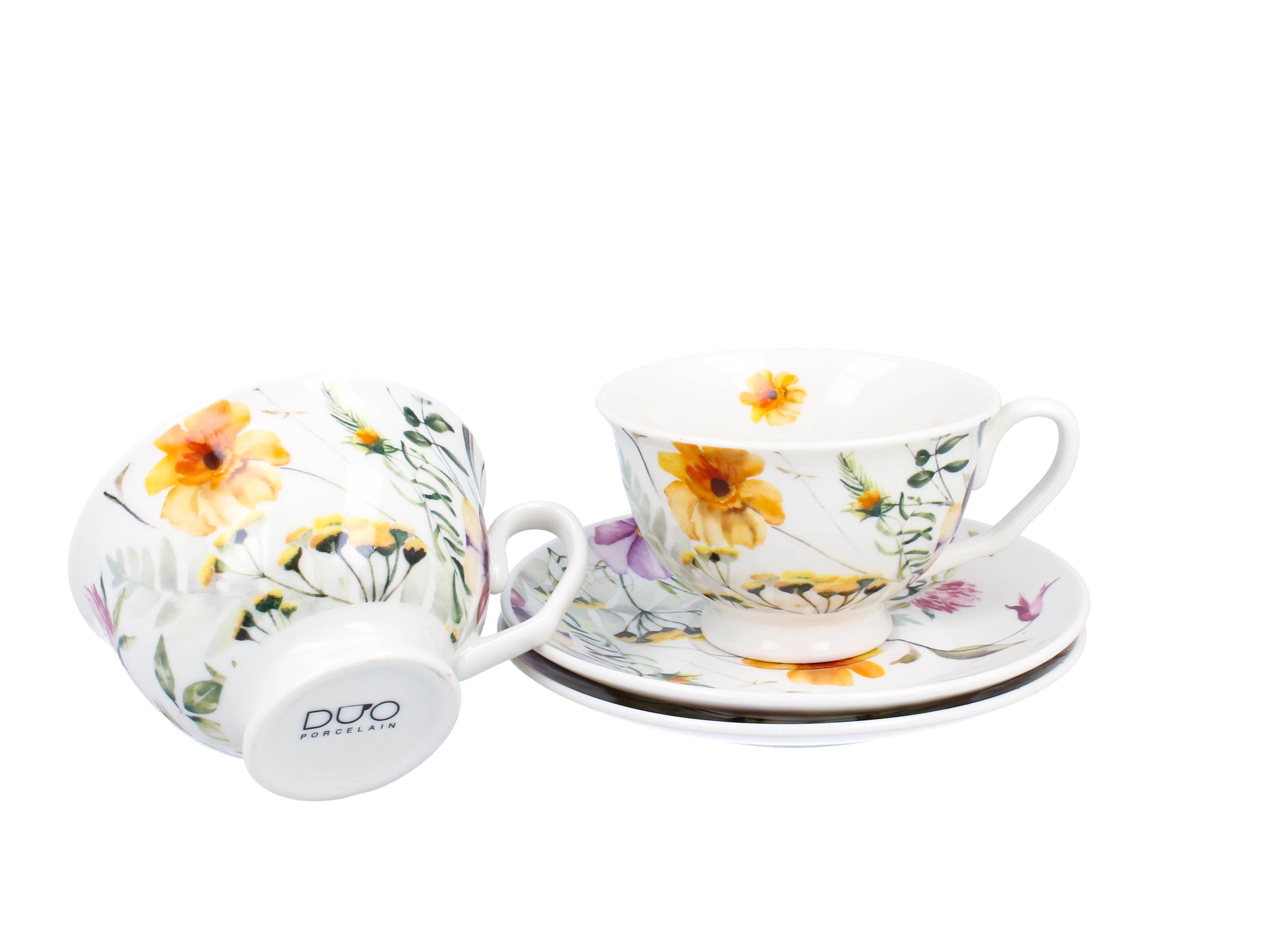 Un set de două cești și farfurioare regale  PANSY  din seria Royal Flowers, 250 ml