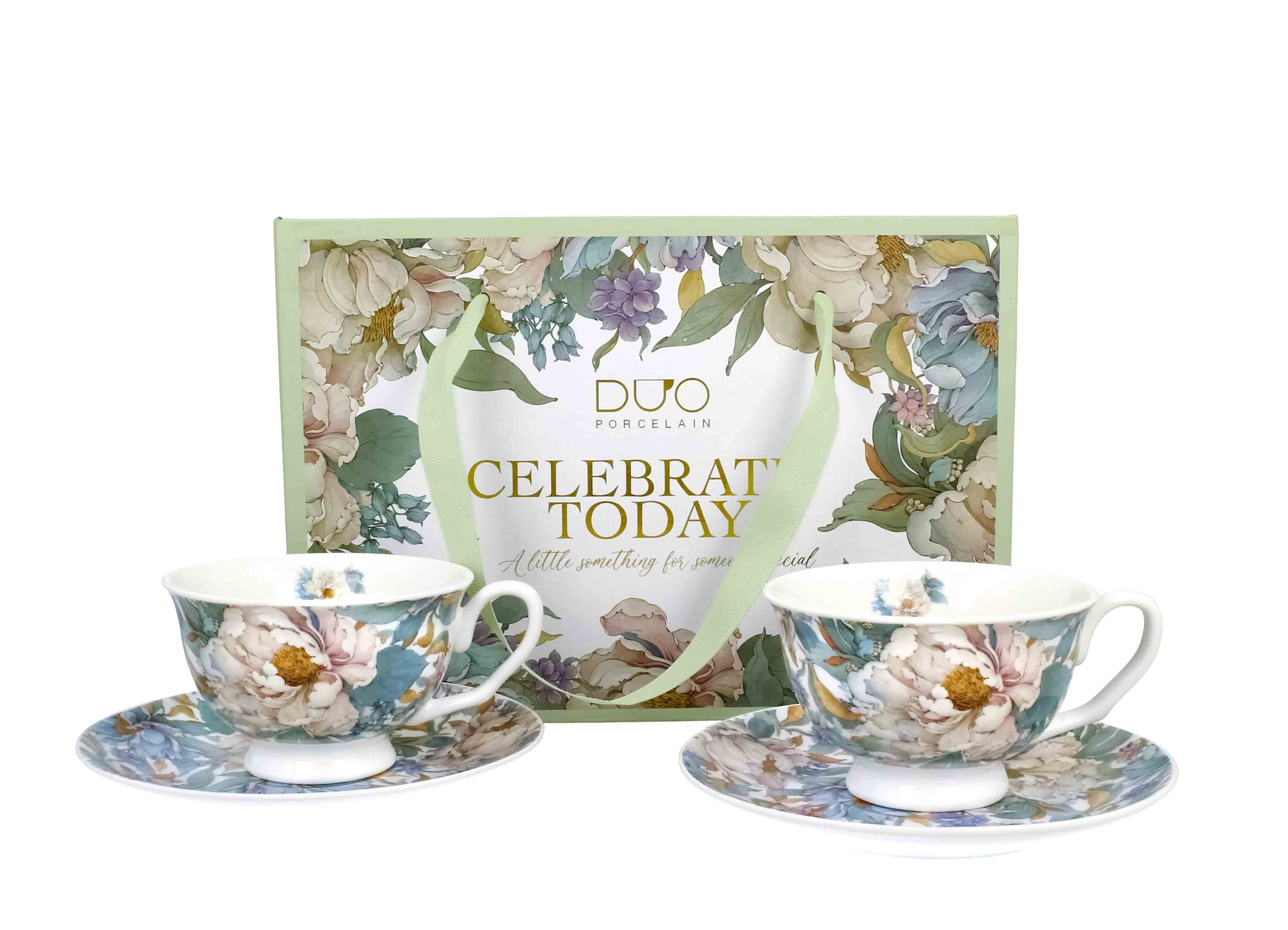 Un set de două cești și farfurioare regale  PEONY WHITE,250 ml