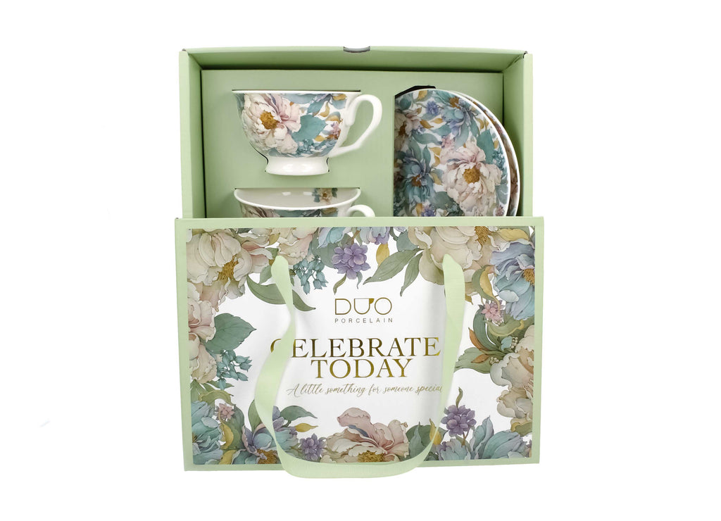 Un set de două cești și farfurioare regale  PEONY WHITE,250 ml