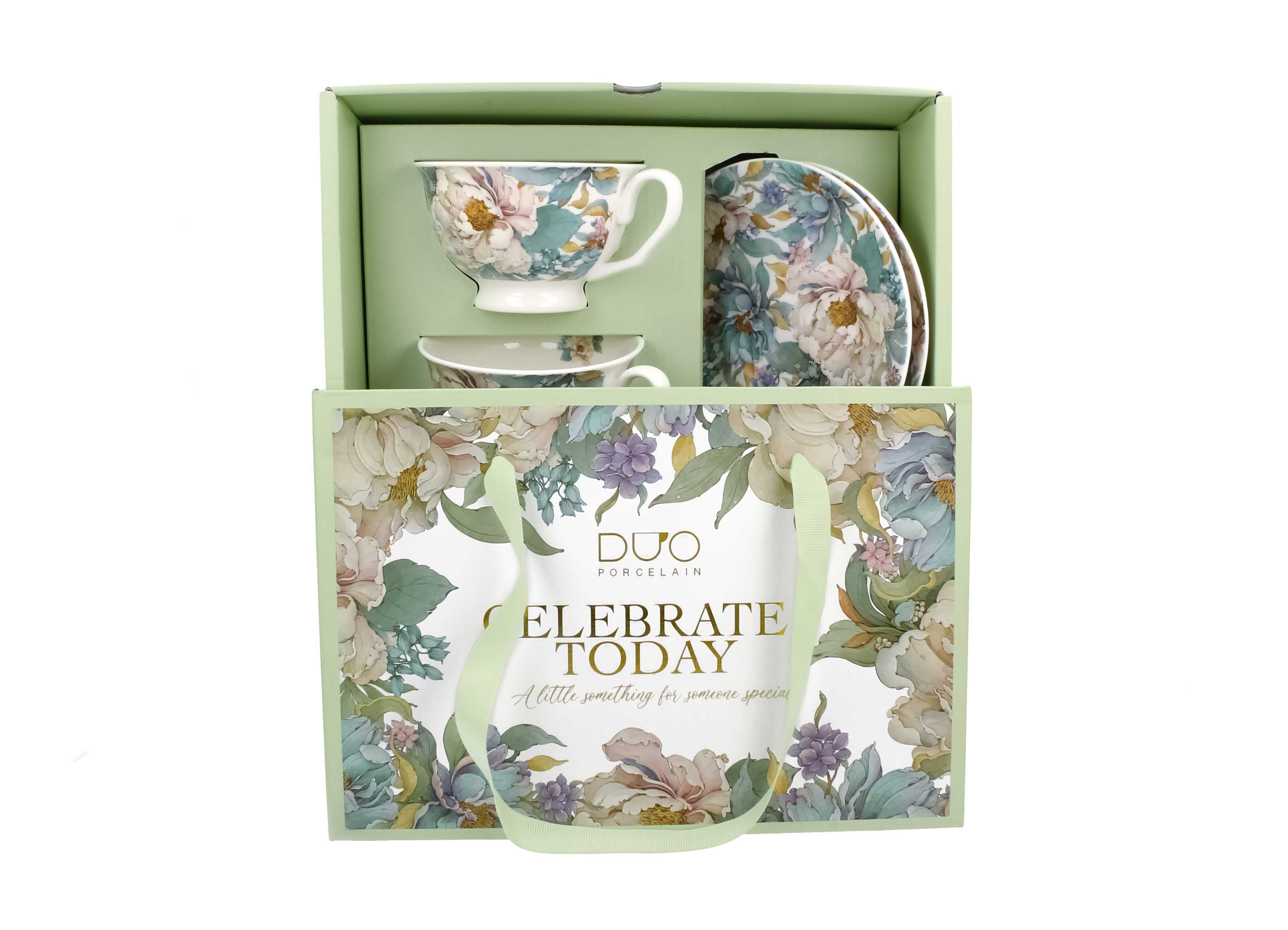 Un set de două cești și farfurioare regale  PEONY WHITE,250 ml