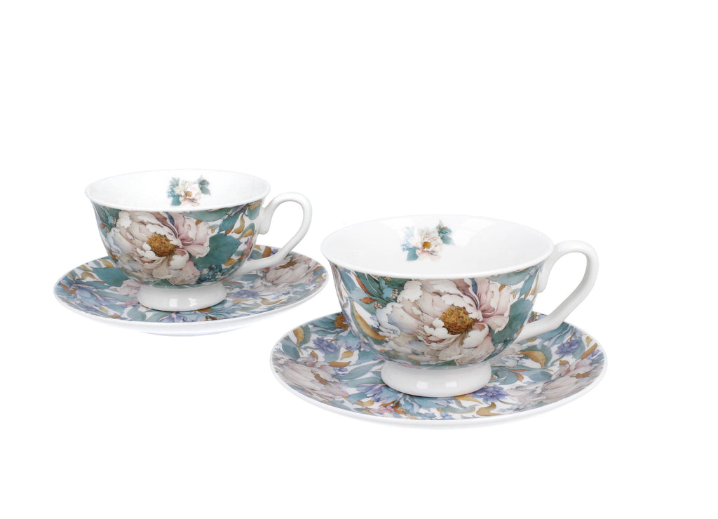 Un set de două cești și farfurioare regale  PEONY WHITE,250 ml