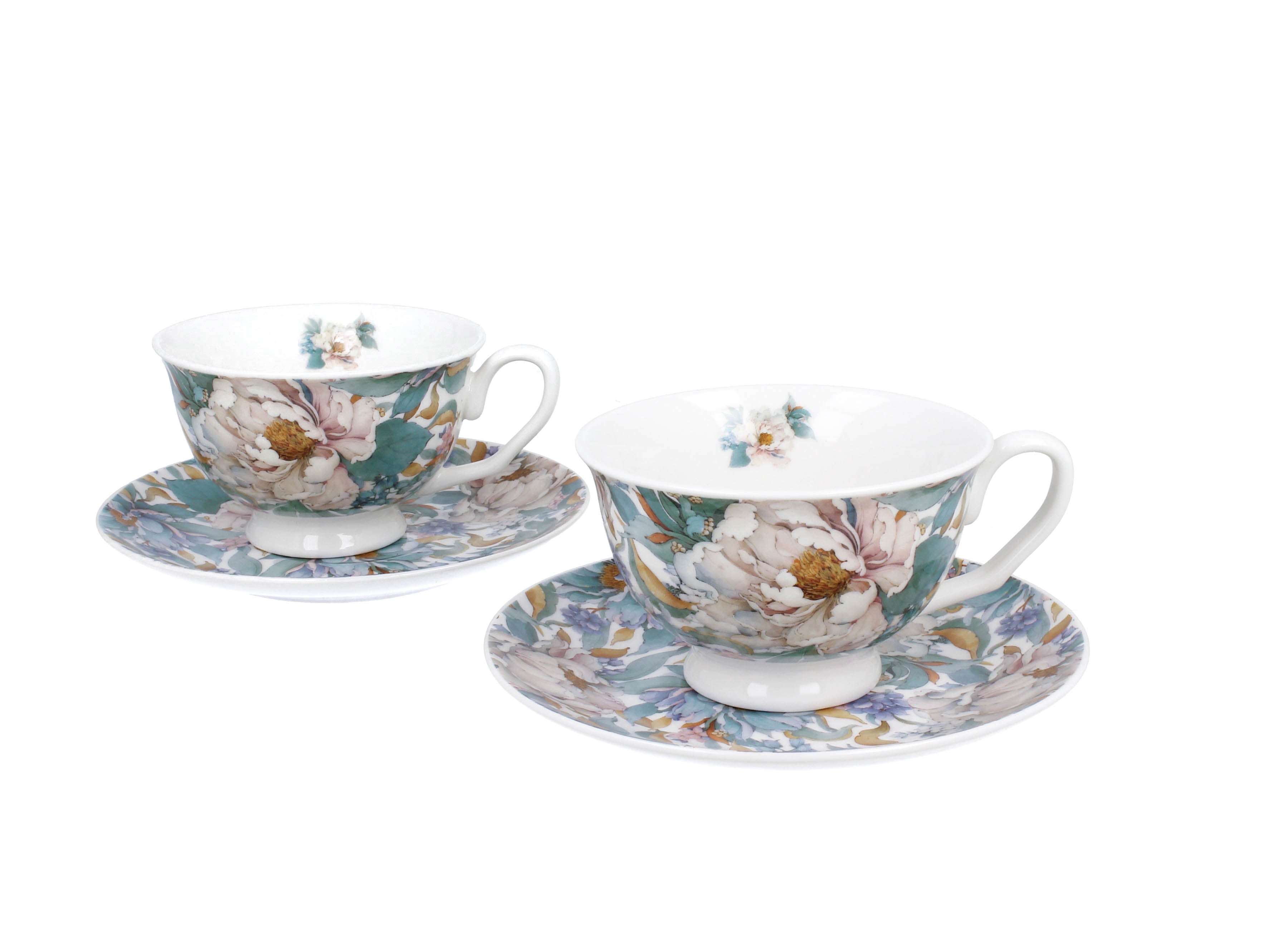 Un set de două cești și farfurioare regale  PEONY WHITE,250 ml