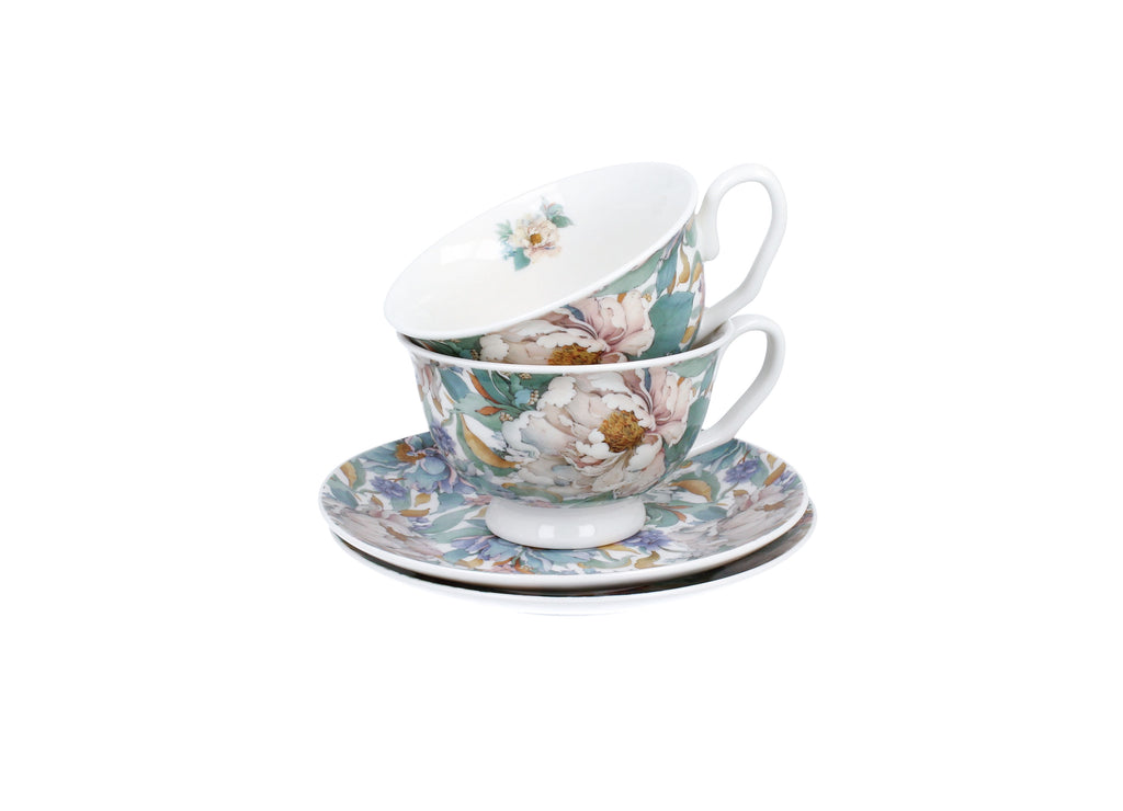 Un set de două cești și farfurioare regale  PEONY WHITE,250 ml
